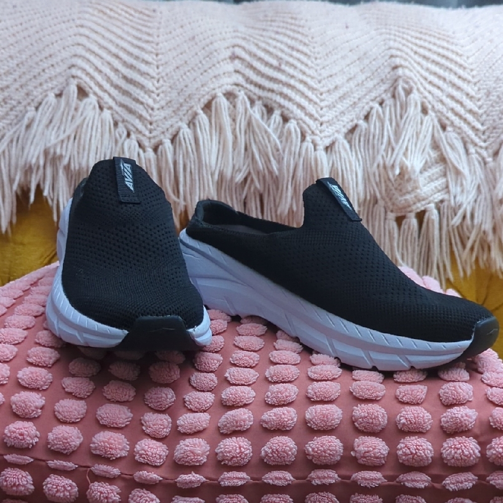 Avia Women's Black Slip-On Sneakers with White Soles